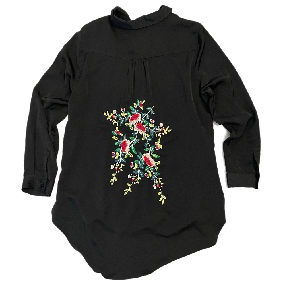 Grace Elements Black Embroidered Button Down Shirt / Tunic